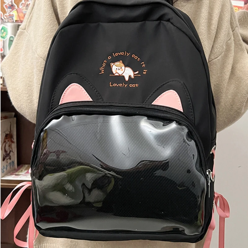 Sweet Y2k Aesthetic Chic Girls Backpacks High-capacity Kawaii Transparent Women Ita Bags Students Casual Cartoon Cat Schoolbags 4
