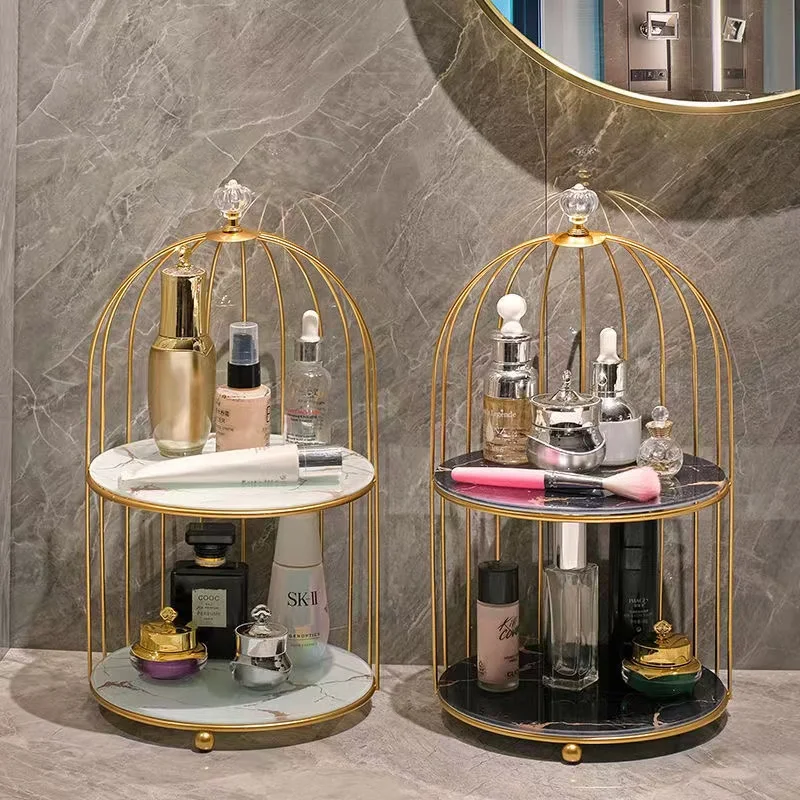 

Metal Bird Cage Cosmetic Storage Organizer Lipstick Perfume Skin Care Products Finishing Rack Bathroom Shelf Accessories Gift