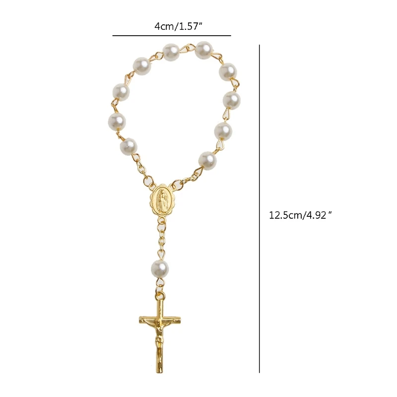 10/20/50PCS Baby Pearl Baptism Communion Gift Catholic for Cross Finger Chain Mini Rosary Gold Silver for Cross Rosary Bracelet 6