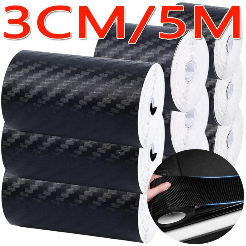 Black 3D Carbon Fiber Door Sill Protector – Nano Matte Anti-Scratch Film for Car Interior, Waterproof & Wear-Resistant