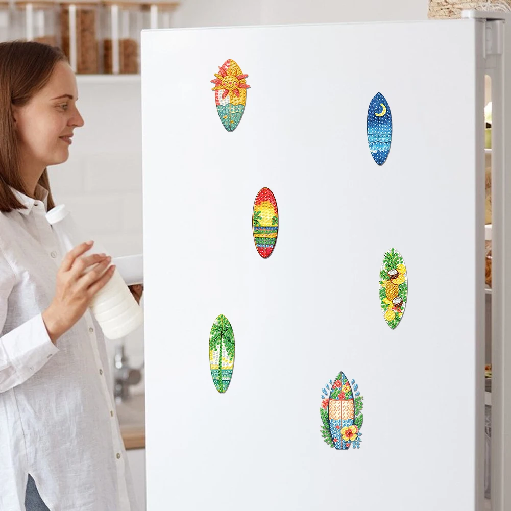 6Pcs Acrylic Ice Cream Diamond Art Fridge Magnet Diamond Art Magnets Decals Diamond Painting Fridge Magnet for Adults Beginners