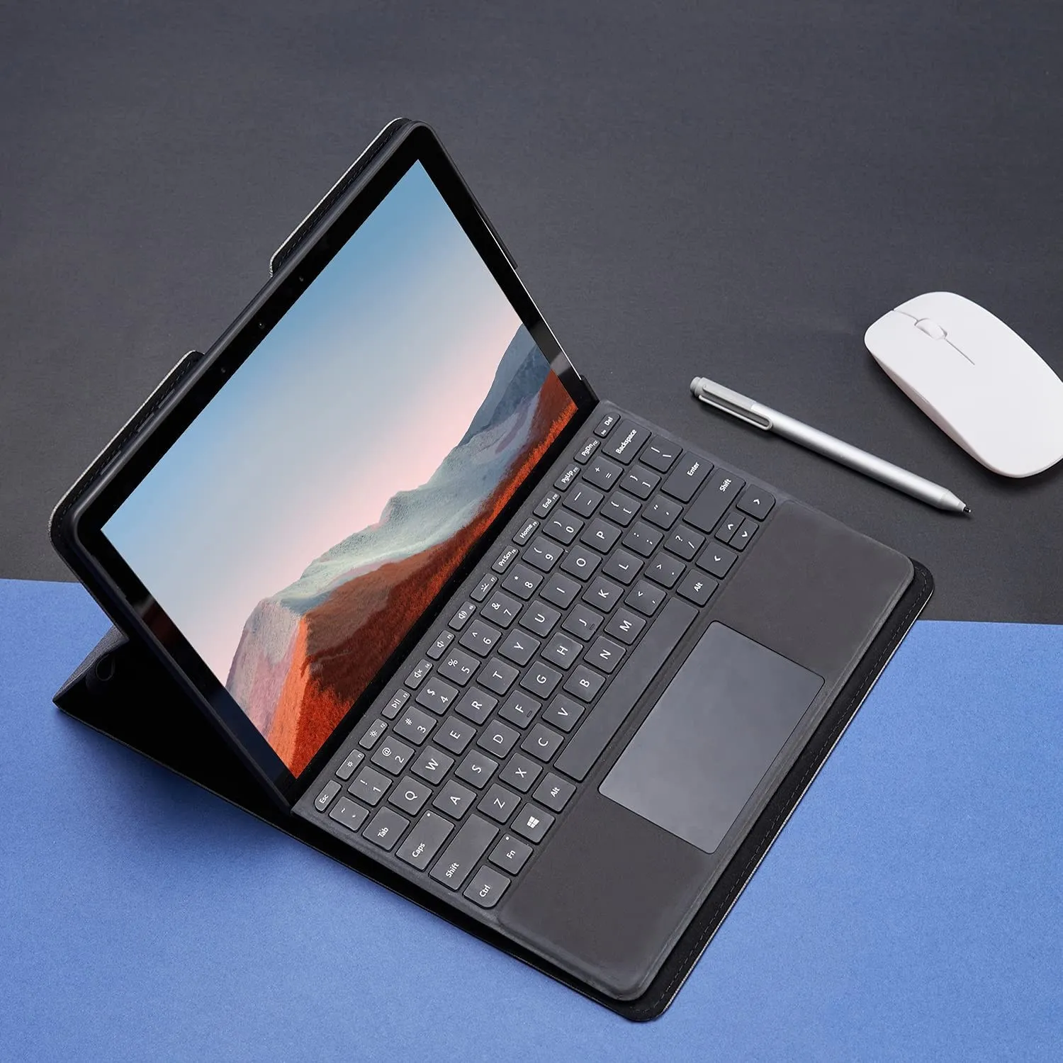 Omnpak Microsoft Surface Pro 7+/ Pro 7 / Surface Pro 6 / Surface Pro 5 2017  / Surface Pro 4 に対応ケース 表面内蔵保護カバー 多視角 スタンド 軽量 薄型 ペンホルダー付き PU スマート カバー