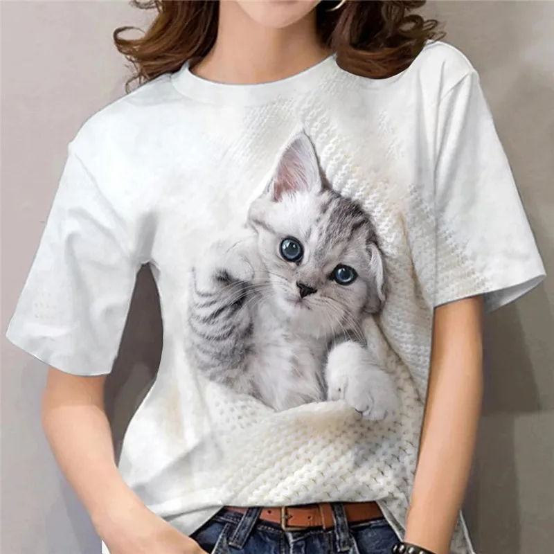 

Women's T-shirts For Girls 3D Print Cat Graphic T Shirt Summer Fashion Casual Street Short Sleeve Tops Tees Women's