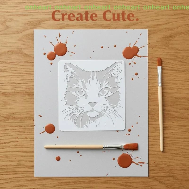 [C] 재사용 가능한 고양이 그림 스텐실 4개 종이 직물 벽용 새끼 고양이 패턴 중공 몰드 DIY 공예 미술 프로젝트