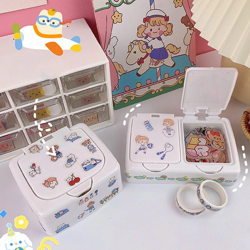 Kawaii Cartoon INS Style Multi-functional Desk Organizer Box Cosmetics Makeup Accessories Storage Box Office Stationery stationery organizer desktop storage box desktop storage kit stationery storage box storage drawer boxes