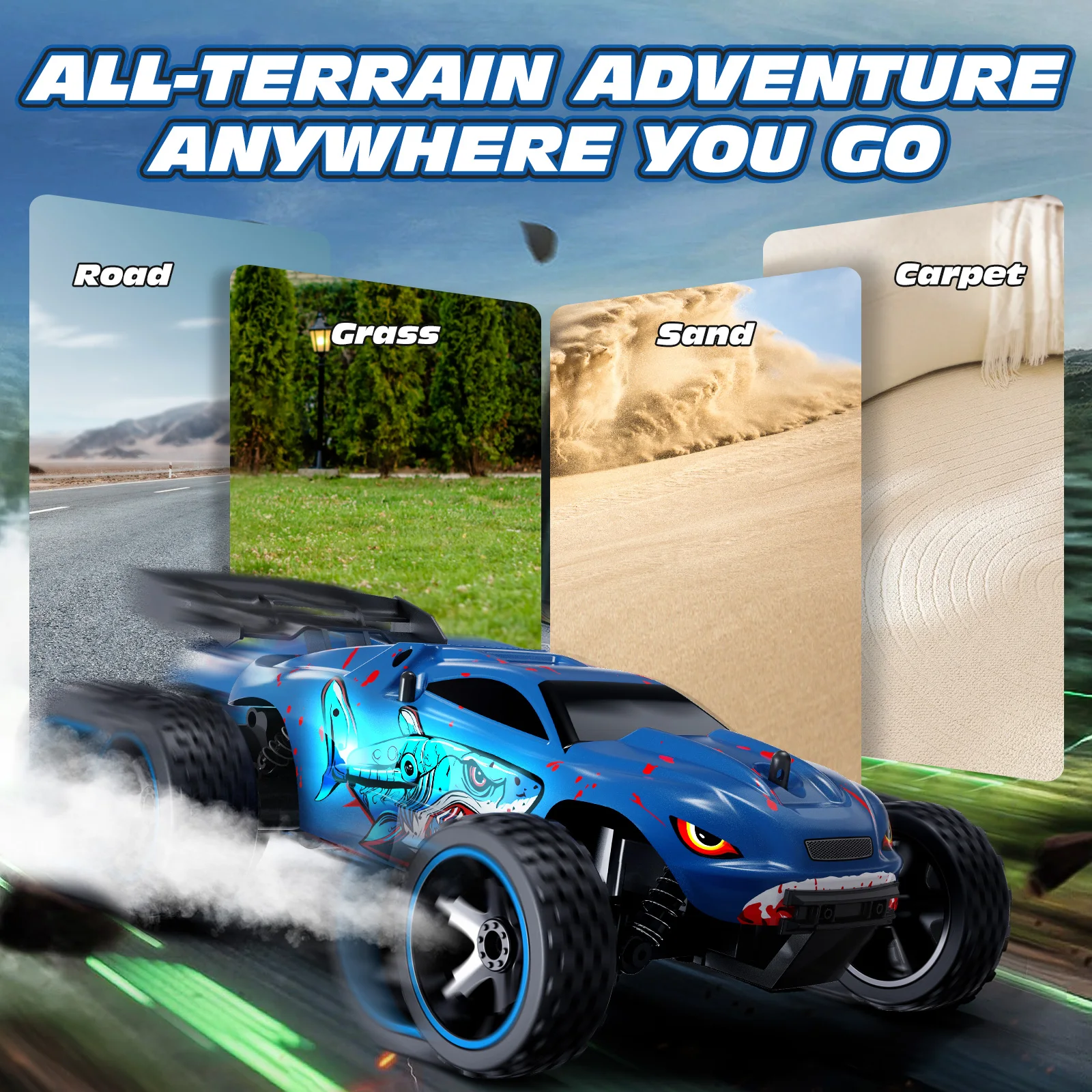 Voiture télécommandée 1:18 20KM/H 2WD Buggy RC USB-C Enfant