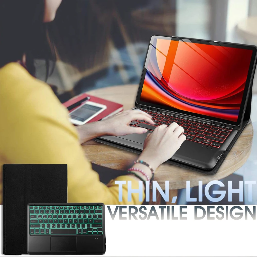 Detachable 12-Inch Tablet Keyboard Case with 7-Color Backlit