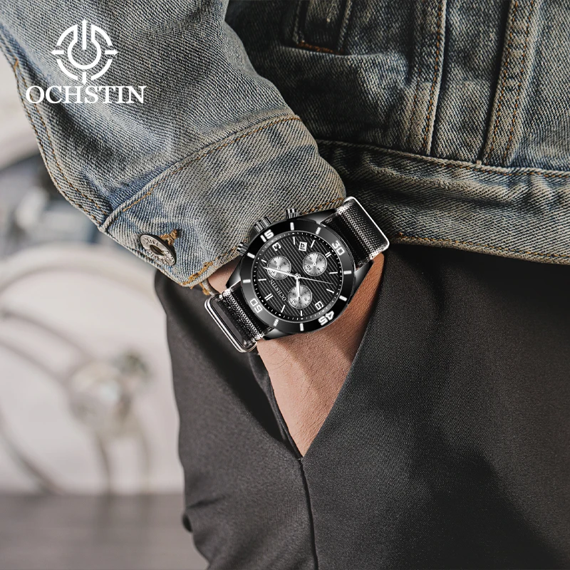 OCHSTIN Creative Nylon Series Multifunctional Quartz Core Hot 2024 Fashionable Trend Men's Quartz Watch Wristwatch