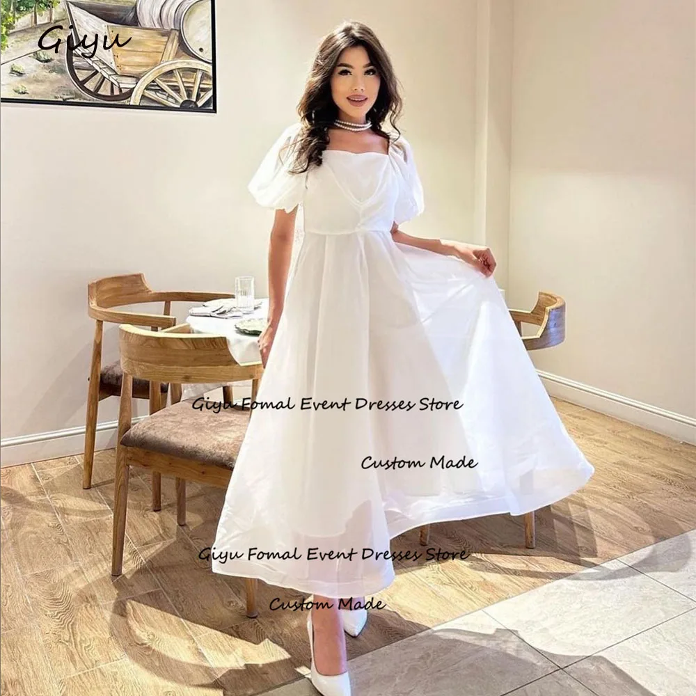 

Giyu Simple A-line Wedding Dress For Woman A-line Square Collar Tea-length Birthday Party Dress Evening Dress Summer Dress
