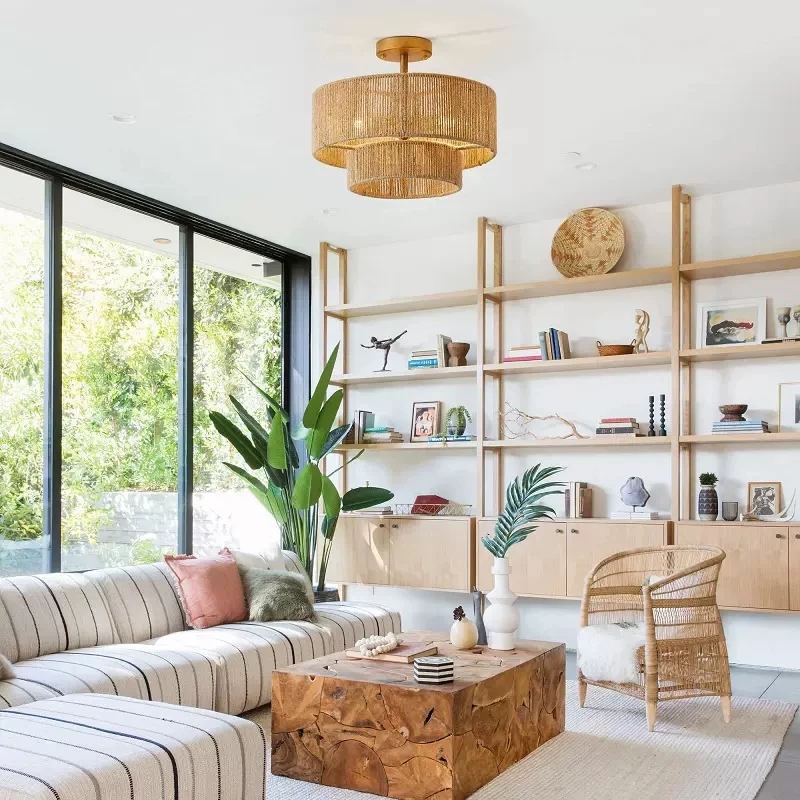 Vintage Hemp Rope Pendant Light Handmade Rattan Chandelier for Living Room Bedroom Restaurant Hemp Rope Round Pendant lamp 3