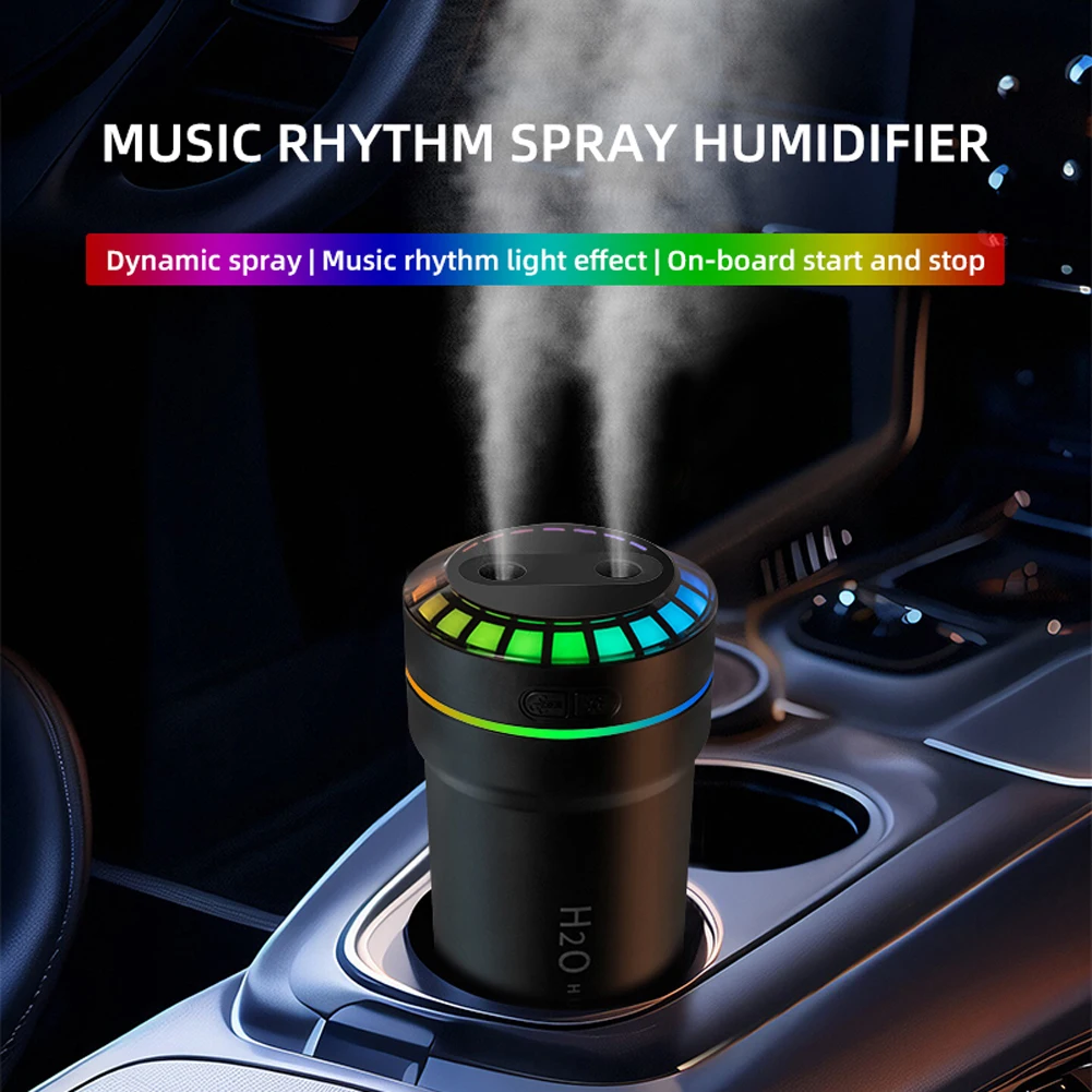 300ml Double Spray Car Mini Humidifier with Mood Light Pickup Dynamic Humidifier Smart Pickup for Home Office Room