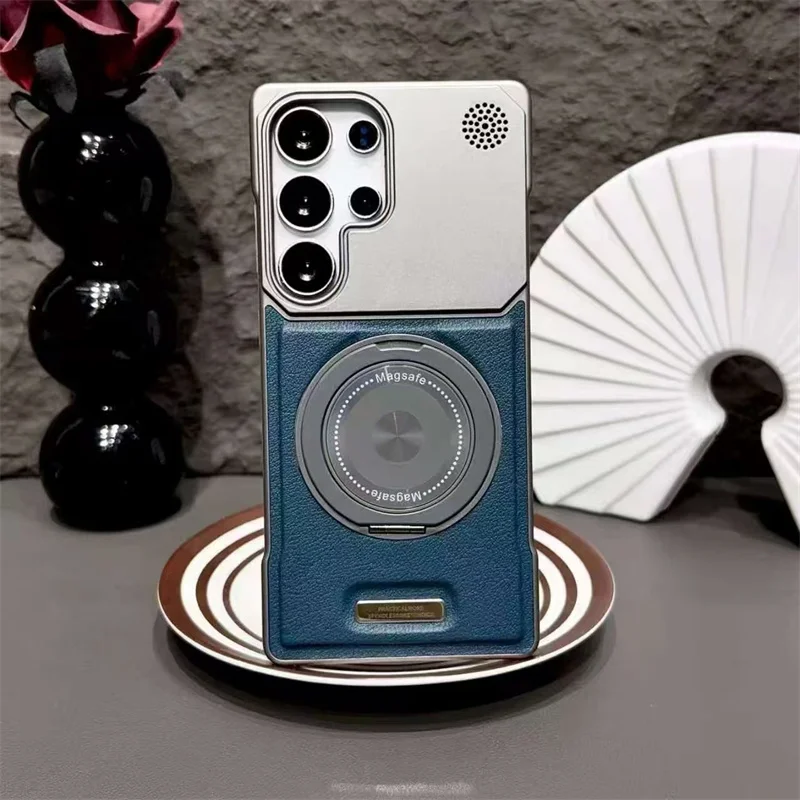 Premium Magnetic PU Leather Aromatherapy Case with Rotating Bracket and Wireless Charging Support