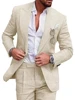 Light Blue/Beige Linen Wedding Men Suit Casual Single Breasted Slim Fit Blazer Pants High Quality Summer 2 Piece Costume Homme 4