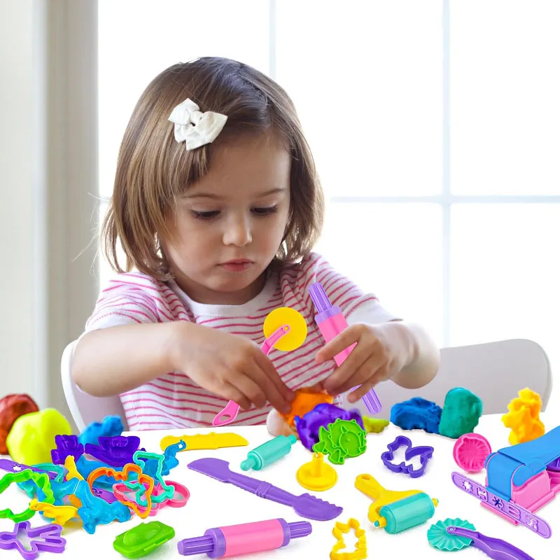 Plasticine Mold Kids DIY Craft Toys Accessories Cartoon Dinosaur Safety Scissor Rolling Pin Pasta Press Plastic Dough Play Tools