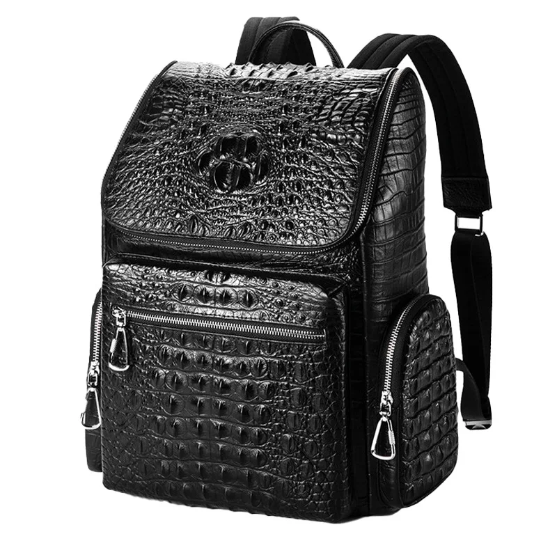 Fashion Alligator Pattern Genuine Leather Backpack for Men Business 15.6 inch Laptop Rucksack School Bag Computer Backpack Bag mens backpack