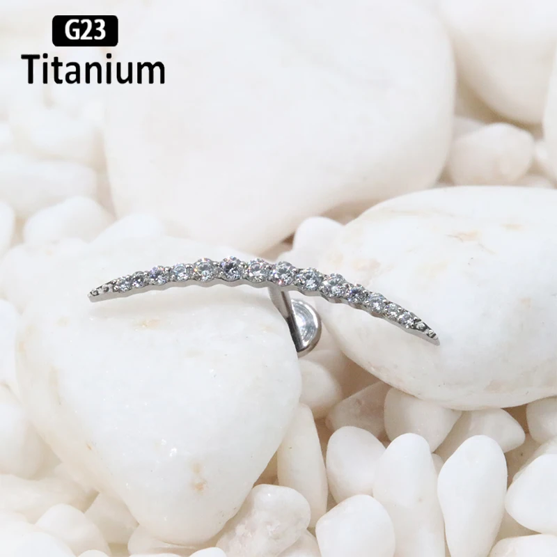 G23 Titanium 16G Cartilage Stud Women's Earrings Septum Piercing Zircon falcate Ear Lobe Tragus Helix Lip Rings Labret Jewelry