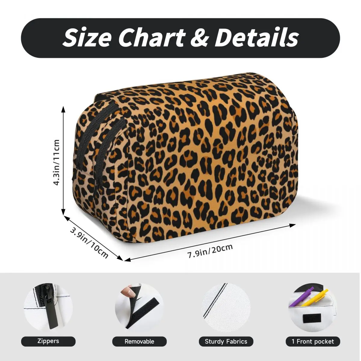 Astuccio con stampa leopardata per bambini, astuccio per la scuola, borsa per matite, articoli di cancelleria, borsa porta penne - immagine 3