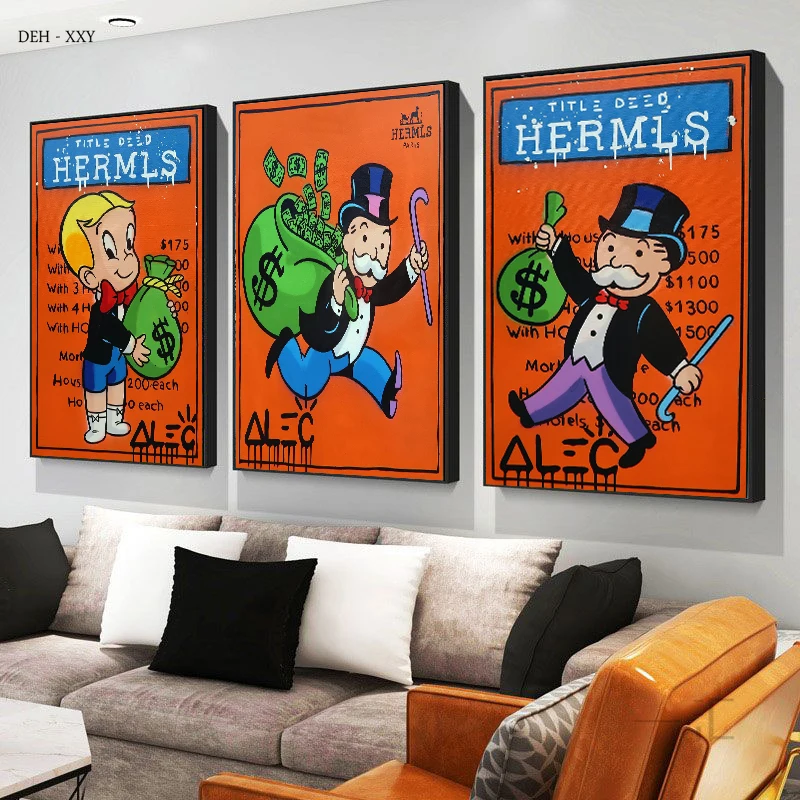 Wall Pictures Luxury Living Room Alec Monopoly Art Canvas Frame Art
