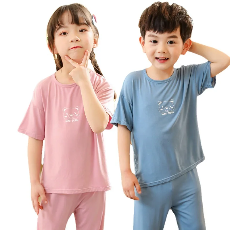 New Children's Short Sleeve Suit Modal Summer Air Conditioning Baby Clothing Set