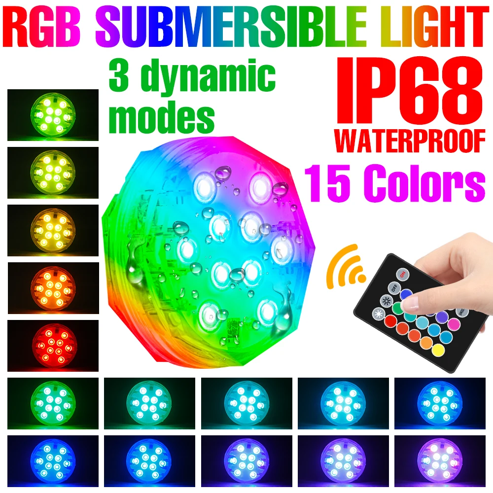 RGB Submersible Light Underwater Night Lamp LED Swimming Pool Light Remote Control Romantic Atmosphere Lights IP68 Waterproof 4pcs blue led atmosphere car boat light interior ambient light silver waterproof underwater fit seadoo gtx waverunner