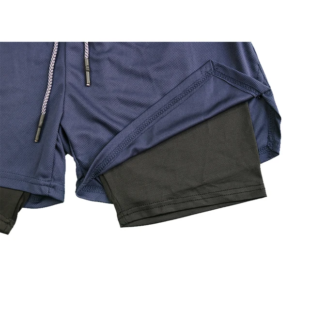 Herren Double Layer Fitness Shorts mit Kordelzug, Mesh-Futter, elastischer Taille, atmungsaktiv, schnell trocknend für Strand, Pool, Sommer