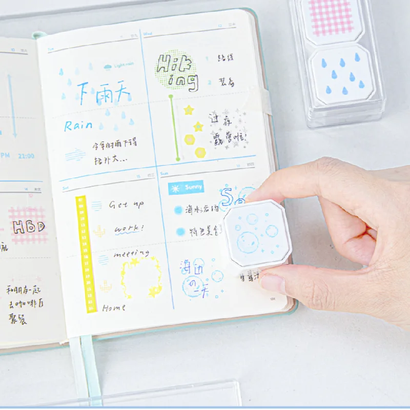 카와이 4-in-1 핸드어카운트 스탬프 세트 프리잉크 배경 패턴 DIY 스크랩북킹 다이어리 데코레이션 학생 선물