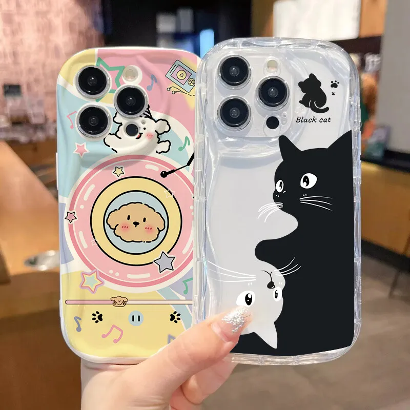 Cute Creative Music Cat Phone Case - Stylish Wave Cover Design