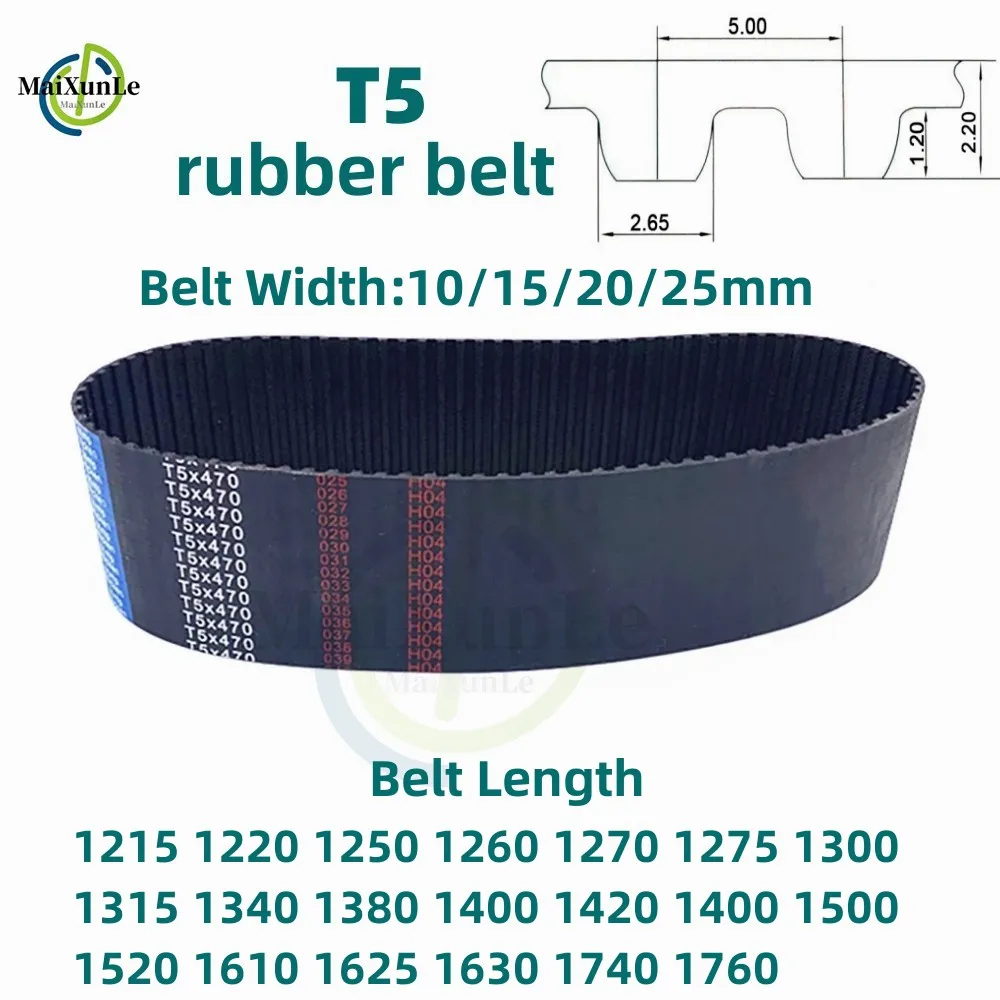 

T5 Timing Belt Trapezoidal Tooth circumference 1215 1220 1250 1260 1270-1760mm Belts Width 10/15/20/25mm For T5 Alloy Pulley