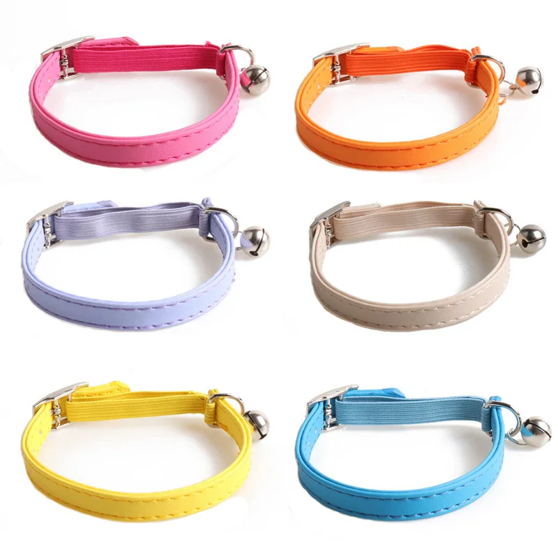 Leather Cat Collar with Bell Safety Collar with Elastic Strap Kitten Collar for Cats Black Blue Red