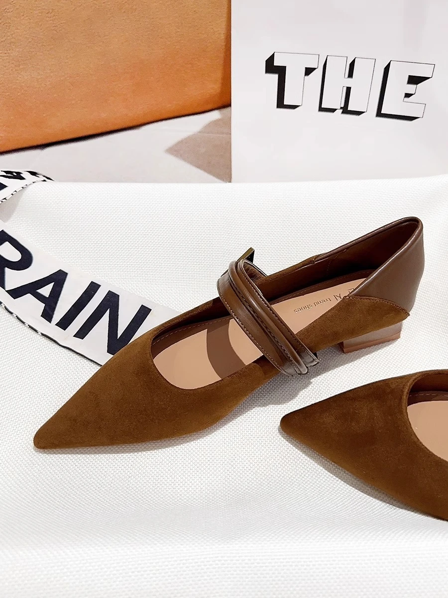 Aphixta Hot Sale 2cm Black Faux Suede Women's Loafers Pointed Toe Shoes for Women 2025 Spring British Buckle Casual Flats Shoes