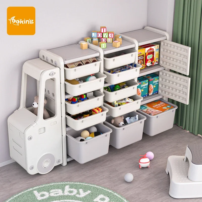 Large-Capacity Car Shape Toy Shelf Plastic Storage Cabinets for Kids' Book Toys