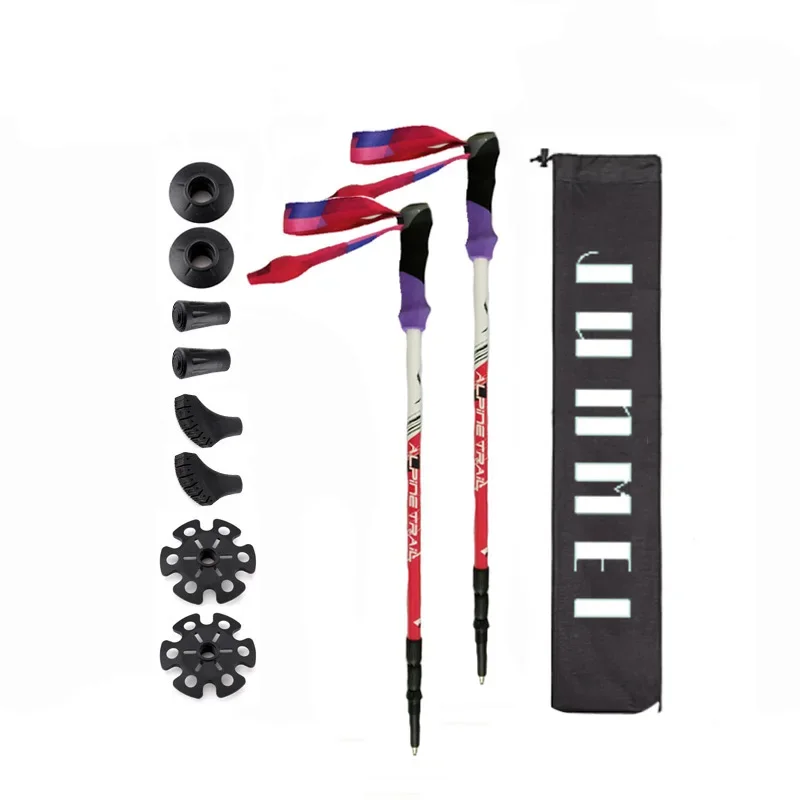 New Design 3 Section Telescope Trekking Stick Lightweight Aluminum 7075 Carbon Texture Surface Walking Poles Ski Poles