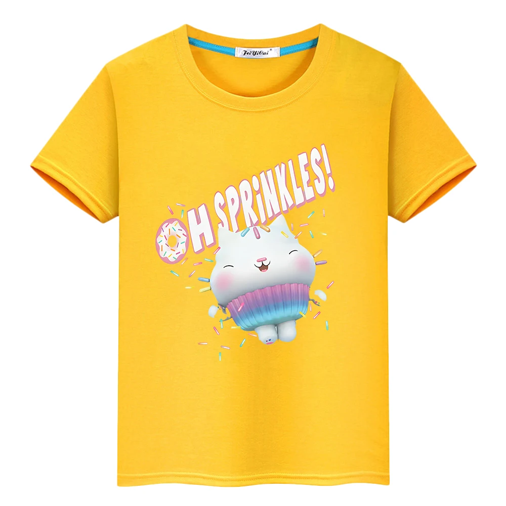 

Gabbys Dollhouse Print 100%Cotton Short Sleeve T-shirt 2024 New Kawaii pride tshirt y2k one piece anime Tops kids clothes girls