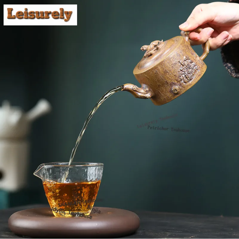 260ml Yixing Purple Clay Teapots Handmade leopard Pot Raw Ore wood-fired porcelain Tea Brewing Kettle with Infuser Zisha Tea Set