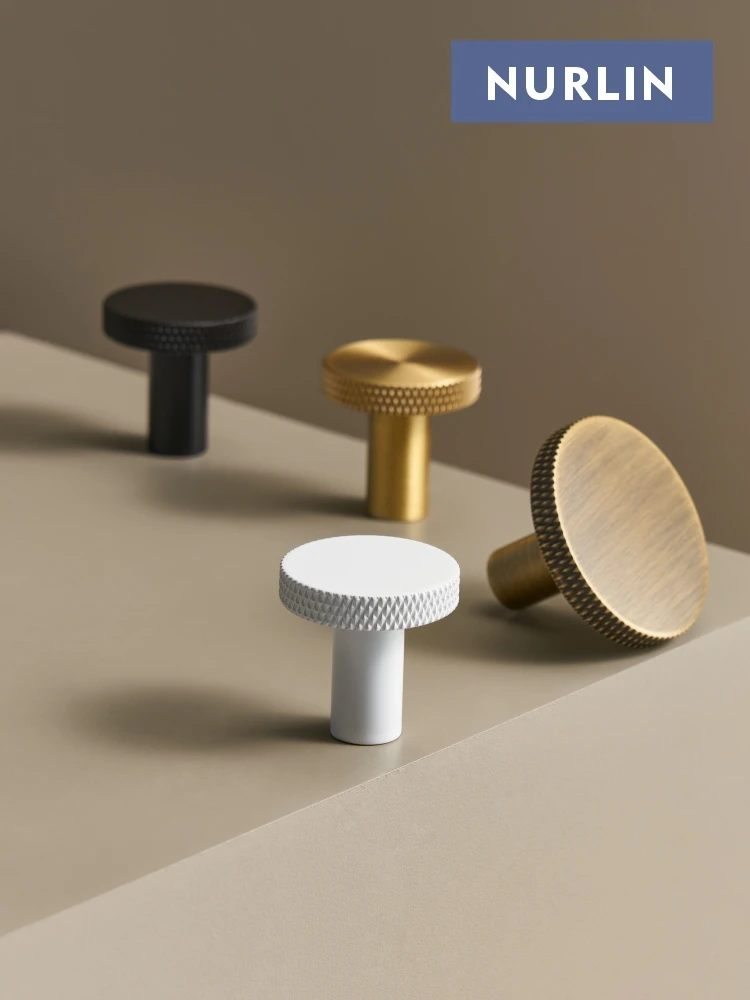 Nurlin Solid Brass Knurling Patterned Cabinet Knobs Matte Antique Brass Black White Gold Cabinet Handles Wall Bathroom Hooks