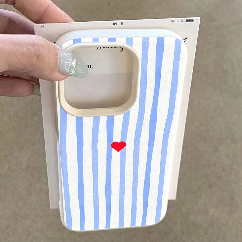 Minimalist Blue and White Striped Heart Pattern Phone Case