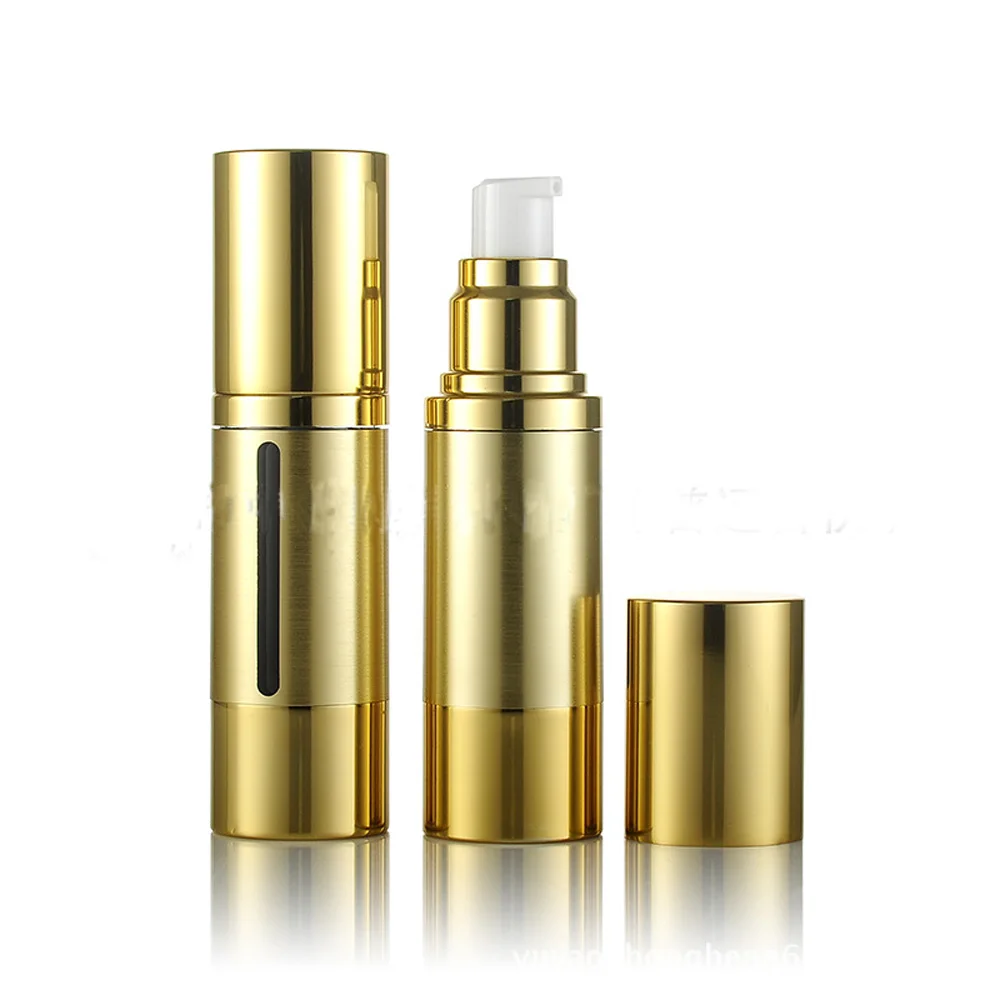 30ml&50ml capacity gold color round shape acrylic material alumite Vacuum lotion bottle with duckbilled pump and cap 2