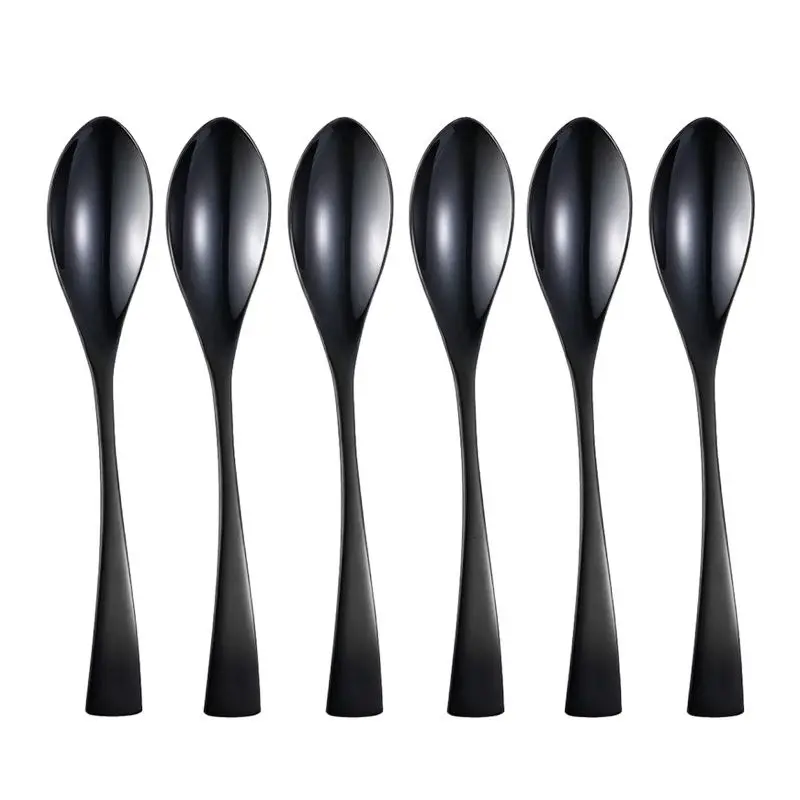 6Pcs Stainless Steel Dinner Spoo Set Black Rose Gold Dessert Spoon Coffee Tea Spoon Tableware Dinnerware Dishwasher Safe