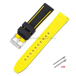 Multisize Silicone Waterproof Quick Release Watch Strap - Versatile Rubber Band - 24mm (Black yellow)