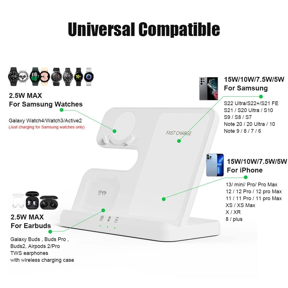 3 in 1 Wireless Charger Stand for Samsung Galaxy Z Flod4 S23 S22 FE 30W Fast Charging Dock Station Watch 6 / 5 Holder Buds2 Pro