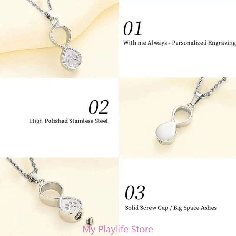 Infinity Shape Pet Urn Necklace Stainless Steel Pet Ashes Container Cremation Jewelry for Eternal Love and Memory Supplies