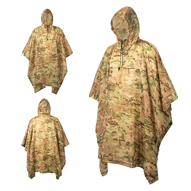 Outdoor Men's Rain Poncho - Multifunctional Waterproof Camouflage Cover for Camping, Hunting, Clothes Shelter, Tent - Military Emergency Raincoat
