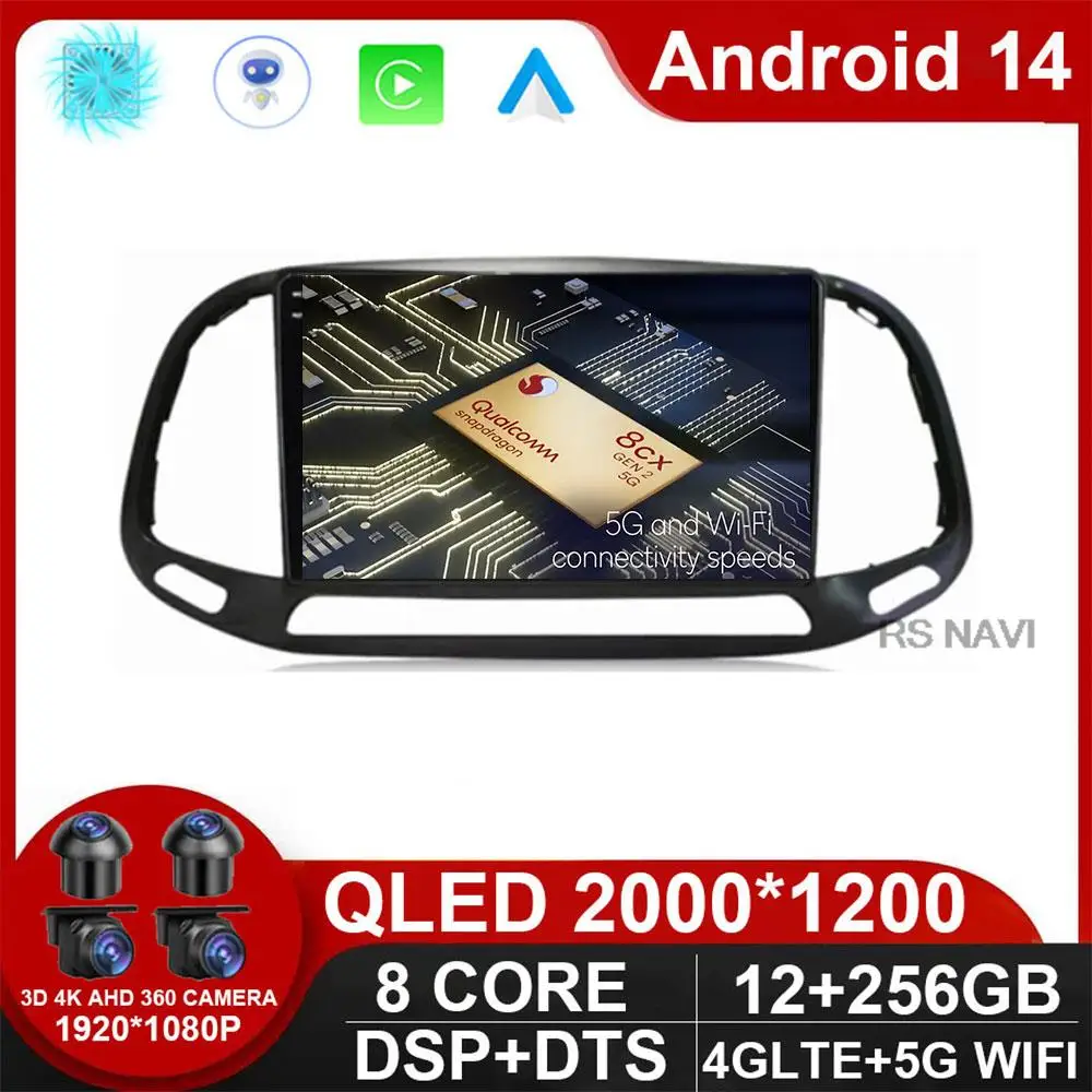 Schermo Qled Stereo Per Autoradio Android 14 Per Fiat Doblo 2016 - 2019 Lettore Gps Multimedia Carplay Autoradio Head Unit Navigation