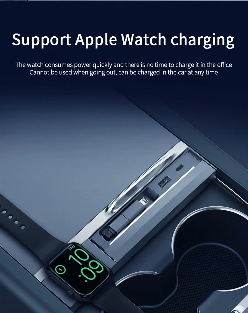 For New Tesla Model Y/3 USB Hub 27W 3 in 1 Docking Station with retractable cabl