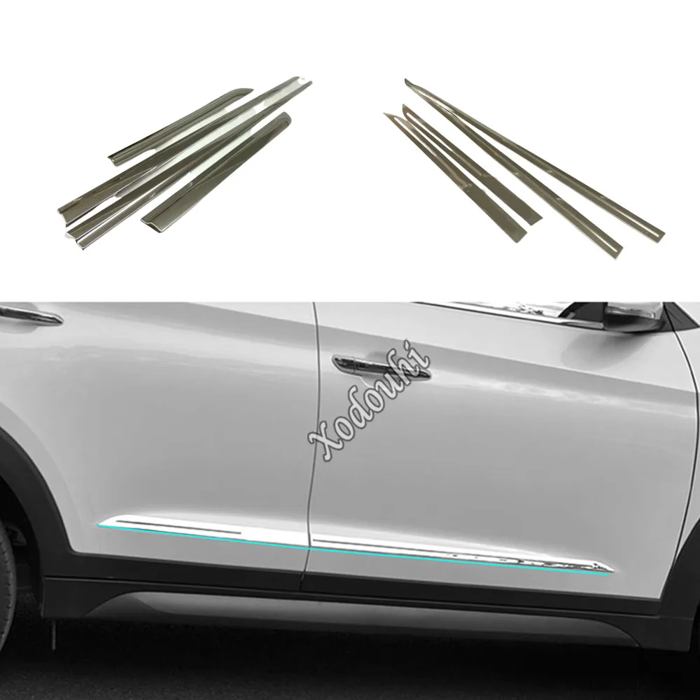 

For Hyundai Tucson 2019 2020 2021 Car Styling Stainless Steel Door Body Trim Stick Strip Molding Stream Lamp Panel Bumper 4PCs