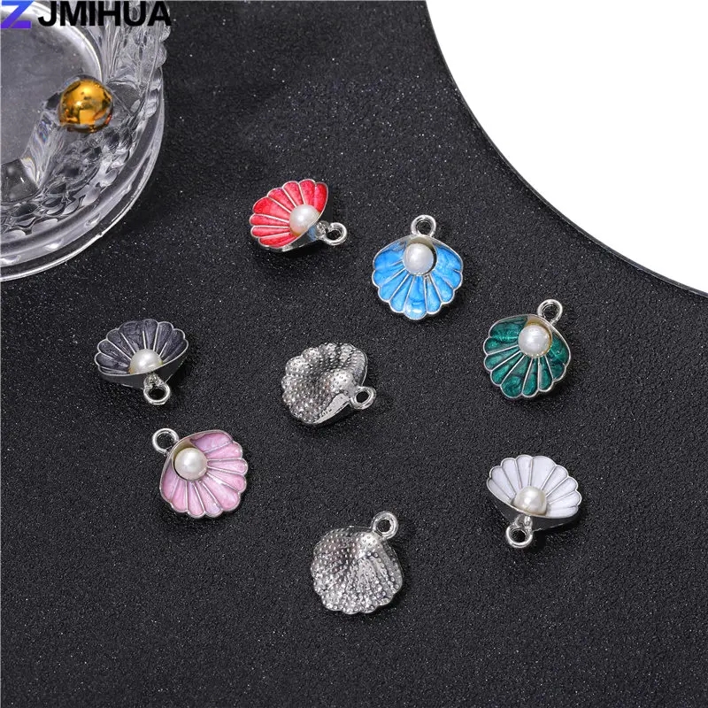 15pcs Pearl Shell Charms Pendants Enamel Charm For Jewelry Making