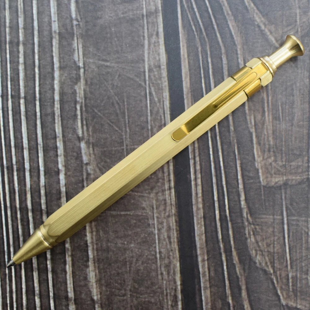 Vintage Click Action Brass Pen Golden Hexagonal 0.7mm Black Ink Ballpoint Pen Signature Supplies School Office Supplies 2