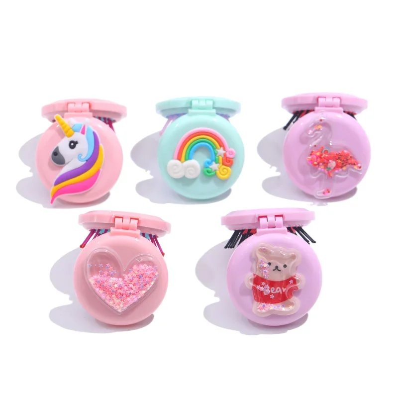 Portable Cartoon Travel Hair Brush Folding Air Bag Comb With Mirror Compact Pocket Size Cosmetic Mirror Head Massager Comb hair brush comb