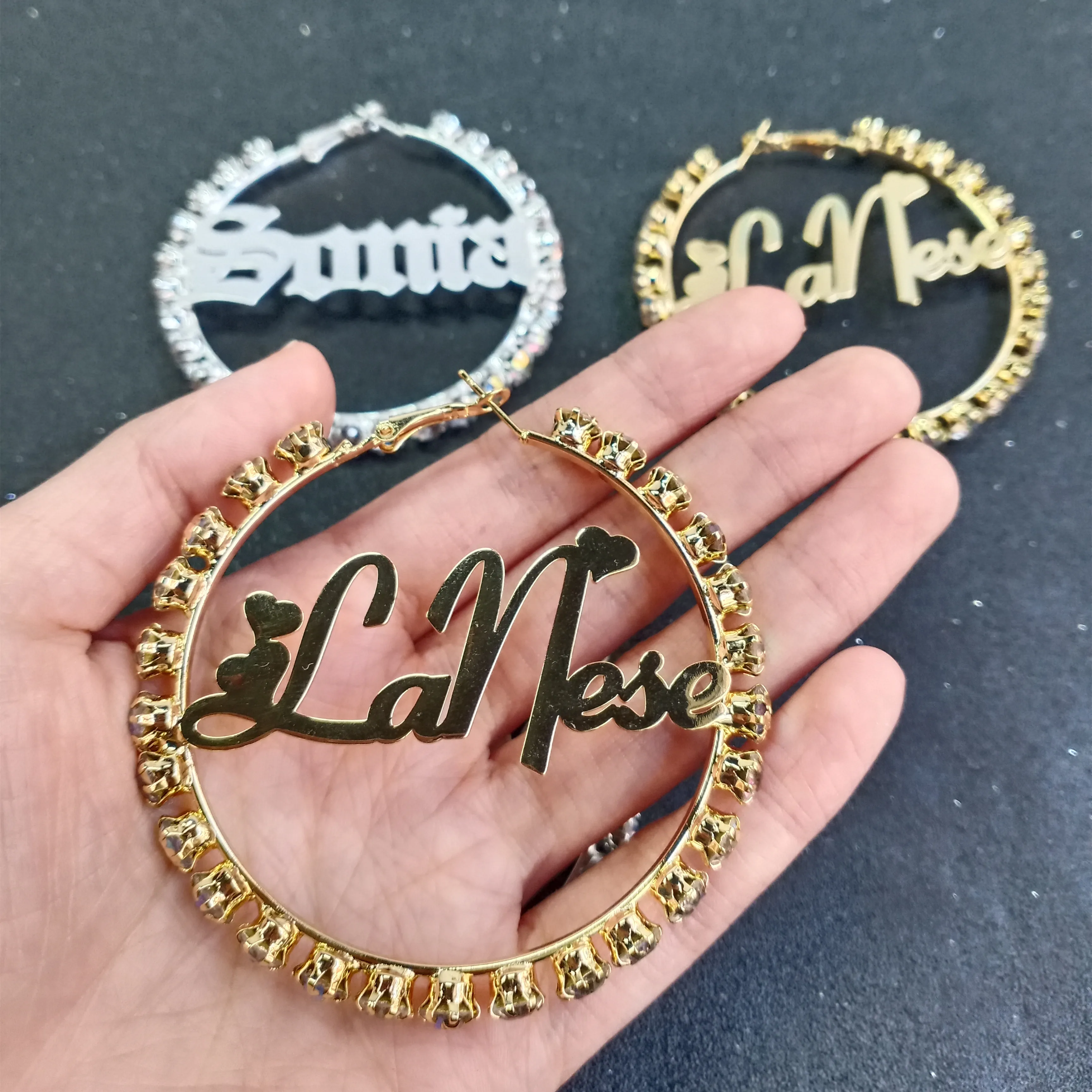 Lateefah Customed Jewelry  Zircon Big Earrings for Women Girls Sexy Hoop Earrings Personal Custom Name Earrings 2021 Trend custom american cemitem cosplay single joking cemitem customembroidered and b gift goods support personal name