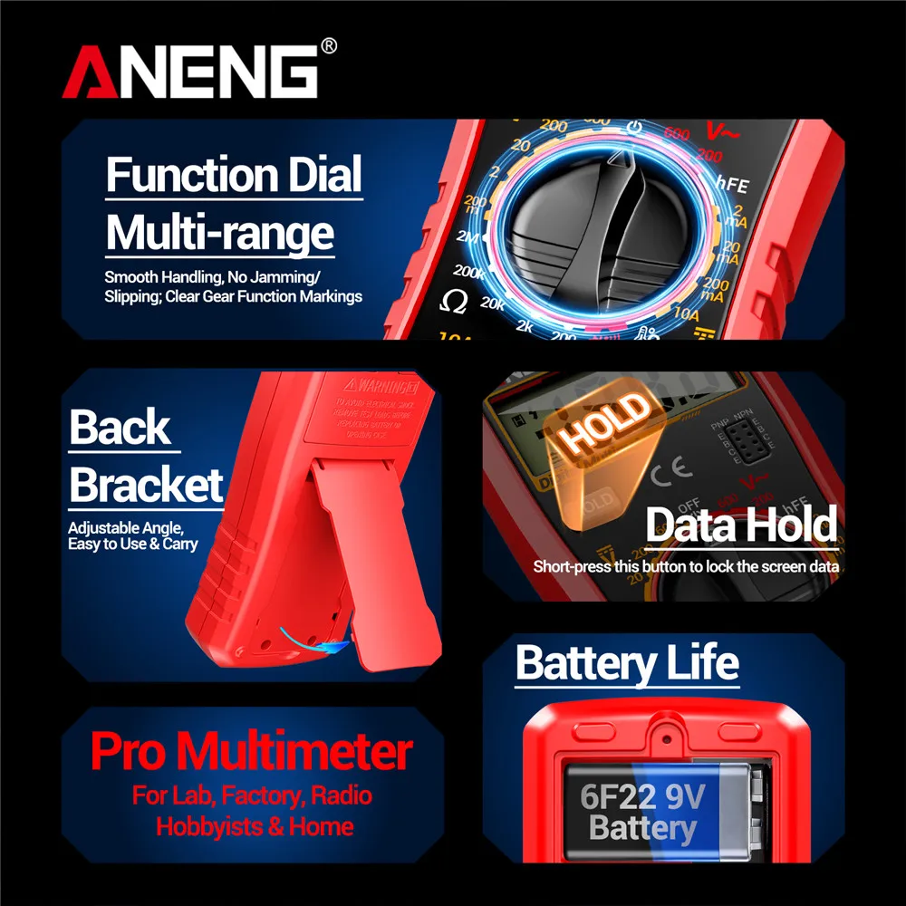 ANENG SZ853 다목적 디지털 고정밀 디지털 디스플레이 다기능 전자 유지보수 휴대용 만능 계측기